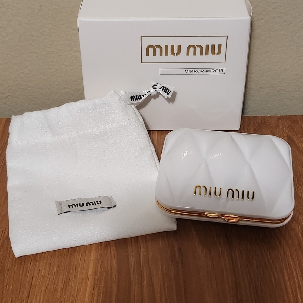 Miu Miu White and Gold Mirror with Pouch